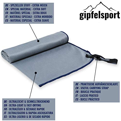 gipfelsport Toalla de Microfibra Gris/Azul Marino 140x70cm