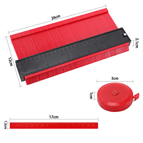 GoMaihe Medidor de Contornos 25 cm, Instrumento de Medición de Perfil, Plotter de Forma Instrumento de Medición Profesional Herramienta de Medición de Perfil para Madera Laminada de Azulejos, Rojo