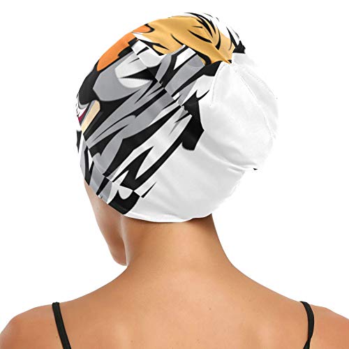 Gorro para Dormir Vestido Angry Irritated Tiger King Animal Gorro de Ducha para Dormir Gorro Exterior Suave y Duradero para Mujer Gorro de Noche para Cabello Largo Natural Rizado Disponible día y noc