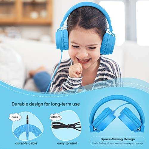 Gorsun® Auriculares para Niños,Plegable Cómodos Auriculares Niños con Seguro Material,Auriculares Infantiles con Ligera Diadema,Estéreo Cerrados Cascos para Niños -Azul