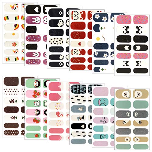 Gresunny 12 Hojas pegatinas uñas decorativas autoadhesivas nail stickers full cover DIY arte de uñas impermeable manicura francesa etiqueta uñas con limas de uñas