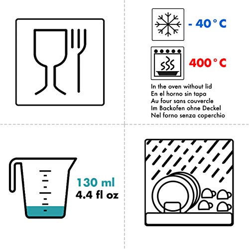 GRIZZLY Recipientes de vidrio para almacenamiento de alimentos para bebés - Mini platos a prueba de horno con tapas - 6 x 130 ml Redondo - Hermético al aire y a los líquidos