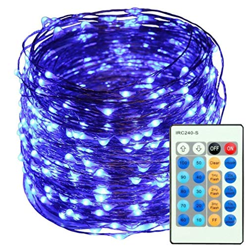 Guirnlda luces 50m 500 LED Extra largas Cadena de Luces Con mando distancia IP65 Impermeable Iluminación Alambre de Cobre para Exterior,Interior, Jardines, Boda, Fiesta de Navidad (Azul)