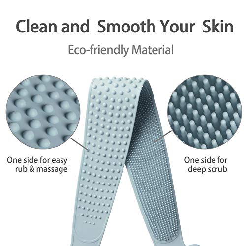 GUORUI Silicona Cuerpo Cepillo,Cepillo Espalda Ducha, Cepillo de Baño, Toalla de Baño Depurador Trasero Exfoliante de Doble Cara para la Ducha, Para Hombre y Mujer，Con 1 gancho adhesivo，76cm (Gris)