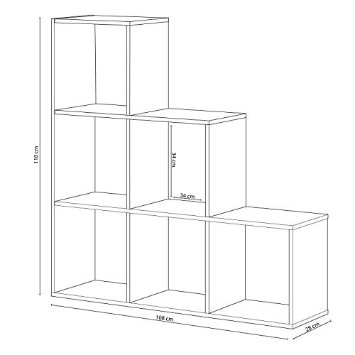 Habitdesign Estantería Librería, Salón, Comedor o Despacho, Modelo Lua, Acabado en Blanco Artik y Roble Canadian, Medidas: 108 cm (Largo) x 110 cm (Alto) x 28 cm (Fondo)