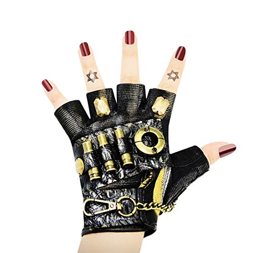 HALLOWEEN Estilo metálico Guantes de medio dedo de cuero hechos a mano góticos Accesorios de remache de engranaje Punk Rock Mujeres Hombres Vintage Halloween Steampunk Accesorios de cosplay Vestido fe