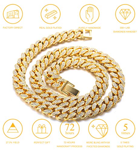 Halukakah Cadenas de Oro Hombre,18k Oro Verdadero 14mm Gargantillas Collares,Oro,Miami Cadena Cubana,45cm,con Caja