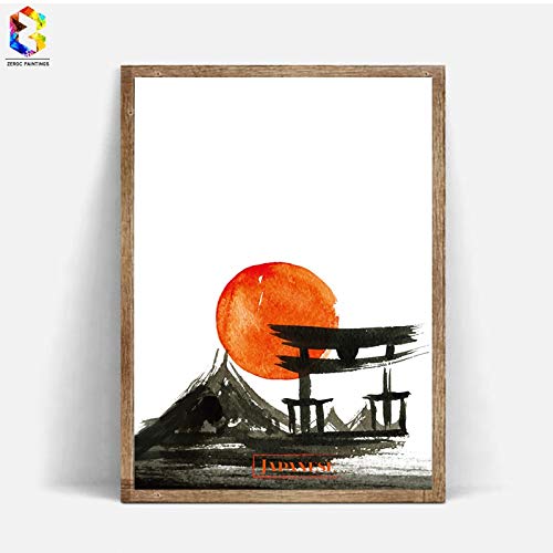 HDWALLART Tinta Japonesa Impresión en Lienzo Art Print Acuarela Cuadros de Pared Imagen para la Decoración de la Sala Decoración para el hogar 877 20x25cm Sin Marco