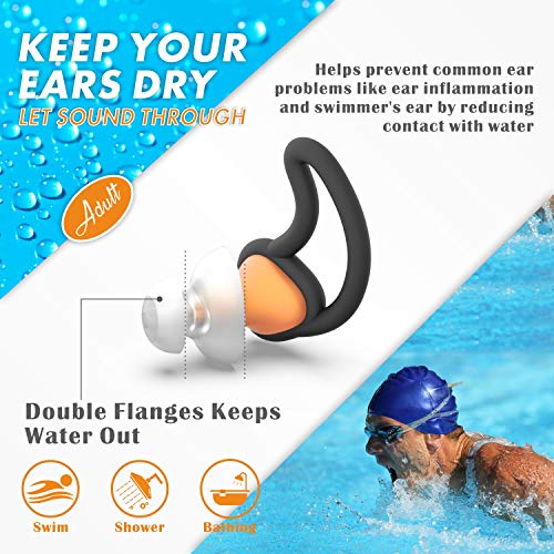 Hearprotek 2 Pares De Tapones para Los Oídos De Nadador Adultos, Upgraded Silicona Ajuste Personalizado Protección De Agua Natación Tapones para Los Oídos para Nadadores De Ducha De Agua Baño(naranja)