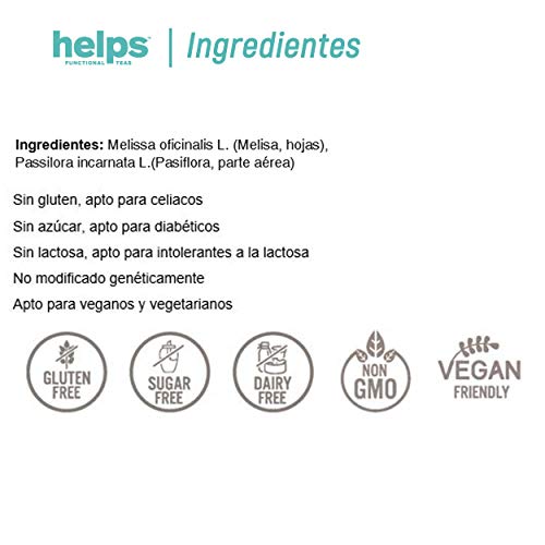 HELPS INFUSIONES - Infusión Relax Ecológica De Melisa Y Pasiflora. Té Relajante Orgánico Que Ayuda A Dormir. Caja De 20 Bolsitas.