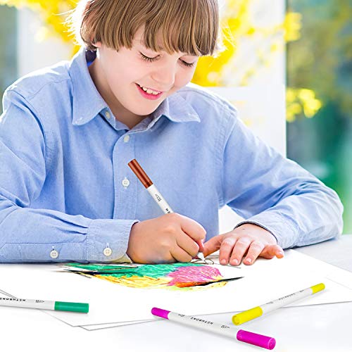 Hethrone Rotuladores Punta Pincel 100 Color Rotuladores Doble Punta Acuarelables Profesionales, Dual Tip Brush Pen para Adultos Niños Caligrafía, Lettering, Bocetos, Dibujo