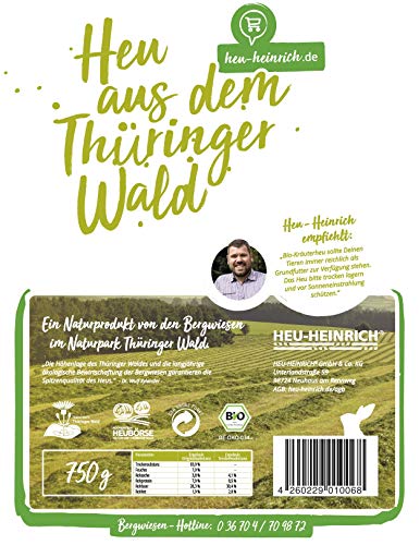 Heu-Heinrich® 1 kg Bio – Bergwiesen – Hierbas Héroes del parque natural Turingia Bosque para conejos cobayas roedores