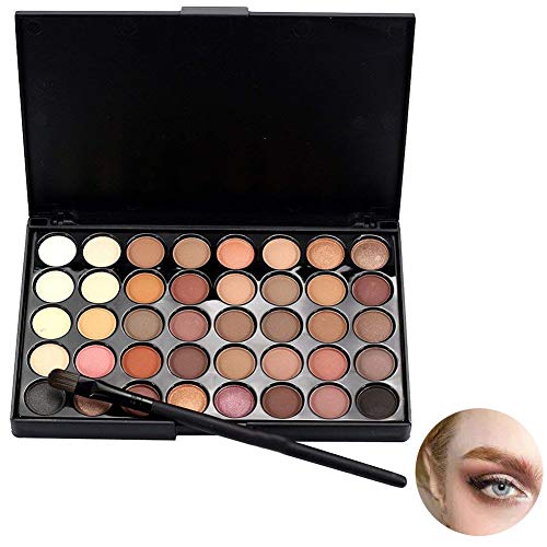 Hilai Cosmetic - Paleta de maquillaje de sombra de ojos mate con 40 colores + juego de brochas + cepillo inferior de cola de pez (A)