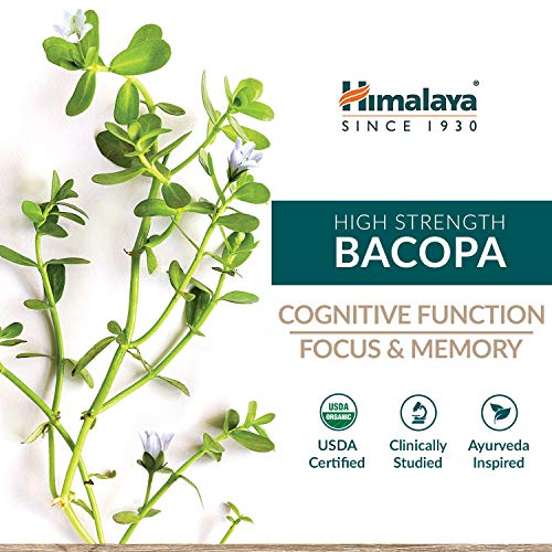 Himalaya Bacopa Monnieri/Brahmi | Suplemento Cerebral, Noótropo y Refuerzo Cerebral | Para el Enfoque Mental + la Memoria + la Claridad | 60 Tabletas, 750mg, 2 Meses de Suministro (2pack)