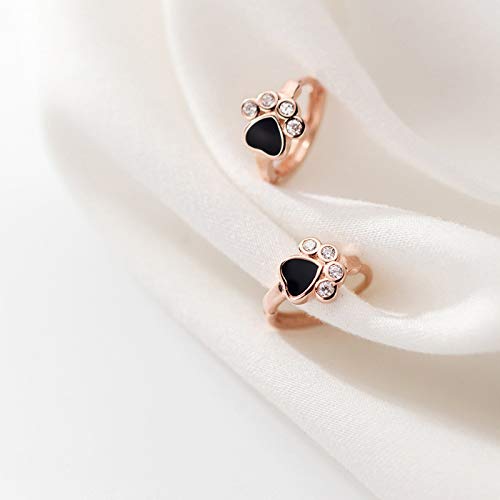 HMMJ Cute Puppy Paw Print Small Sleeper Pendientes de aro hipoalergénicos Plata de Ley Falso CZ Diamond Lovely Cat Round Huggie para Mujeres Adolescentes (Color : Rose Gold)