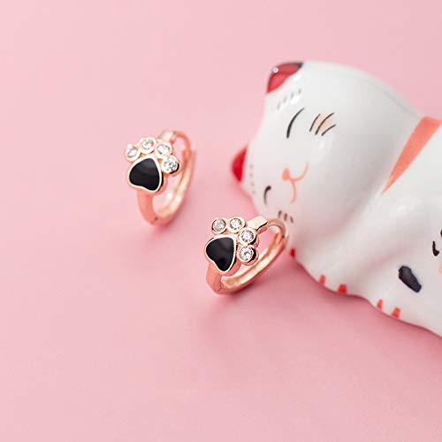 HMMJ Cute Puppy Paw Print Small Sleeper Pendientes de aro hipoalergénicos Plata de Ley Falso CZ Diamond Lovely Cat Round Huggie para Mujeres Adolescentes (Color : Rose Gold)