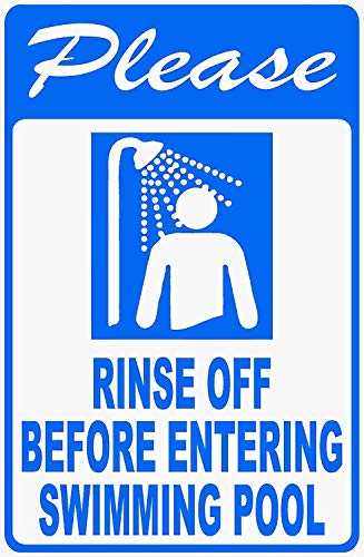 HNNT Road Sign Aluminum Metal Sign Please Rinse Off Before Entering Swimming Pool Sign Rules Pools Shower Warning Sign Indoor and Outdoor 8x12 Inches