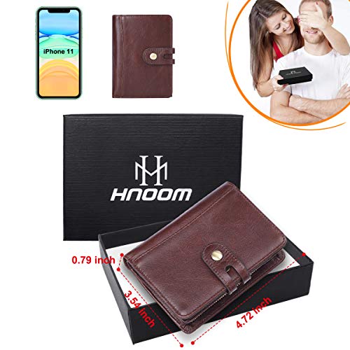 HNOOM Carteras para hombre Cuero genuino RFID Bloqueo Carteras para caballeros Cartera de cuero de gran capacidad plegable y delgada con 14 ranuras para tarjetas de crédito, bolsillo con cremal (café)