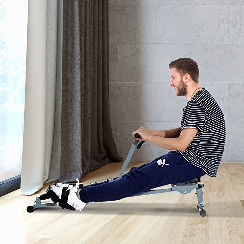 HOMCOM Máquina de Remo Ajustable con Pantalla para Fitness y Ejercicios de Musculación o Resistencia para Gimnasio Casa Carga 100KG