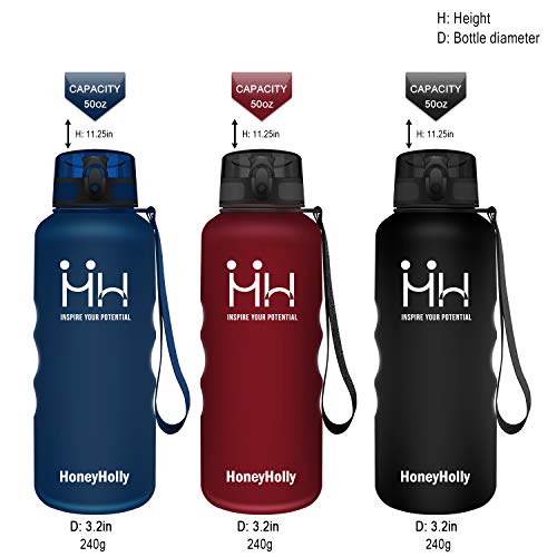 HoneyHolly Botella de Agua Deportes 1500ml Sin Bpa & Apertura con un Solo botón Reutilizable Filtro Botella Gimnasio Tritan Plástico para Niños, Sport, Gimnasio, Trekking, Bicicleta