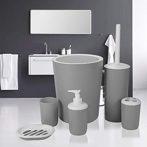 Hoomtaook Accesorios Baño Juego de Accesorios para Baño Set de Baño 6 Piezas Plástico PP no tóxico Gris