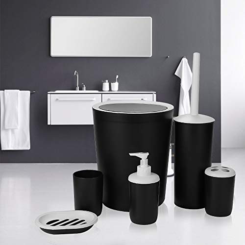 Hoomtaook Juego de Accesorios para Baño Set de Baño 6 Piezas Plástico PP no Tóxico Negro