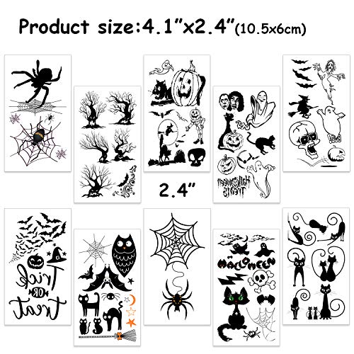 HOWAF 150+ Halloween Tatuajes Temporales, Telaraña Murciélago Cráneo Fantasma Tatuajes Pegatinas para Halloween Niños Adultos Cuerpo Maquillaje Disfraz decoraciones, Negro Halloween Tatoos Stickers