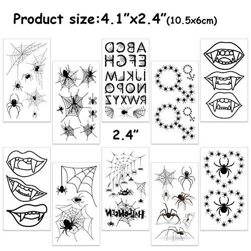 HOWAF 150+ Halloween Tatuajes Temporales, Telaraña Murciélago Cráneo Fantasma Tatuajes Pegatinas para Halloween Niños Adultos Cuerpo Maquillaje Disfraz decoraciones, Negro Halloween Tatoos Stickers