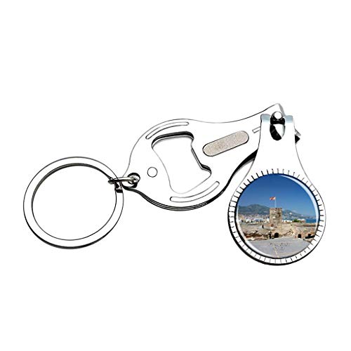 Hqiyaols Keychain España Castillo de Sohail Fuengirola Cortaúñas Abridor de Botellas Lima de uñas Llavero Cristal Acero Inoxidable Multifuncional Recuerdo Regalo