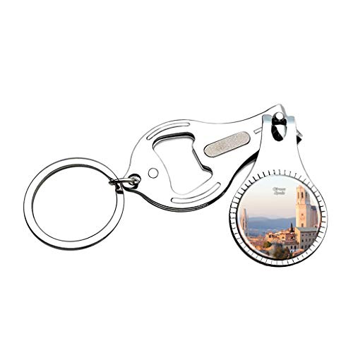 Hqiyaols Keychain España Peralada Girona Cortaúñas Abridor de Botellas Lima de uñas Llavero Cristal Acero Inoxidable Multifuncional Recuerdo Regalo