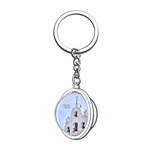 Hqiyaols Keychain Iglesia de Huelva España Cristal Girar Acero Inoxidable Llavero Viajes Ciudad Recuerdo Llavero