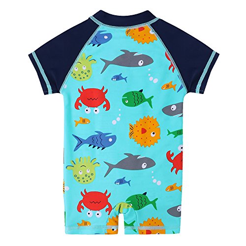 HUAANIUE Traje de baño para niños pequeñas Traje de baño de Manga Corta Traje de baño de una Pieza Zip Rash Guard Protección Solar Traje de baño UPF 50+ Natación Bañarse Ropa de Playa