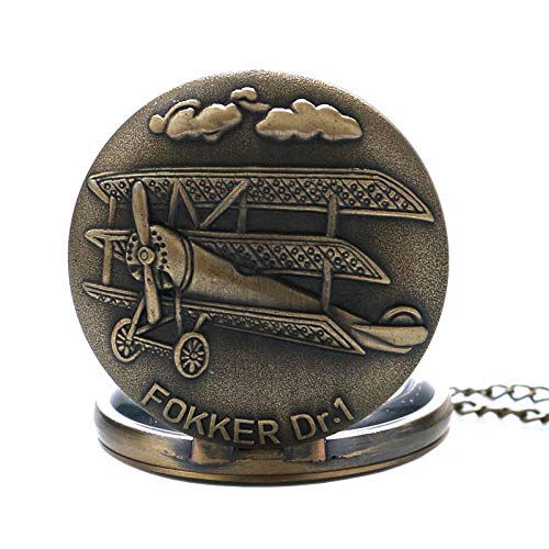 HUABiao Reloj de Bolsillo Bronce Antiguo Fokker DR.1 Avión de Combate Reloj de Bolsillo de Cuarzo Reloj de Bolsillo Redondo con Collar Chian Hombres Mujeres Regalo P96 218, Estados Unidos