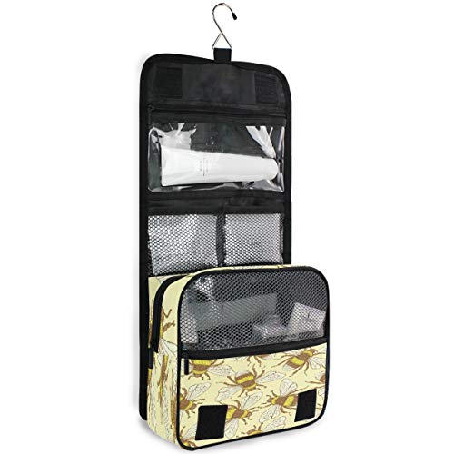 Hunihuni - Bolsa de aseo para colgar con patrón de abeja de animales multifunción para viajes, cosméticos y maquillaje, bolsa de lavado para mujeres y hombres