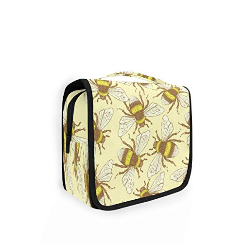 Hunihuni - Bolsa de aseo para colgar con patrón de abeja de animales multifunción para viajes, cosméticos y maquillaje, bolsa de lavado para mujeres y hombres