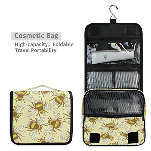 Hunihuni - Bolsa de aseo para colgar con patrón de abeja de animales multifunción para viajes, cosméticos y maquillaje, bolsa de lavado para mujeres y hombres