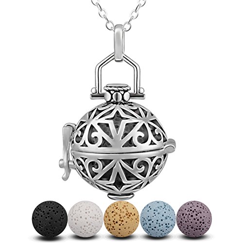 INFUSEU Esencial difusor de aceites Collar de la Mujer, de Cuatro Puntas de la Estrella I Miss You Todo el Tiempo aromaterapia Colgante con 5 PC Lava Piedras y Cadena de 24", Regalo para Ella