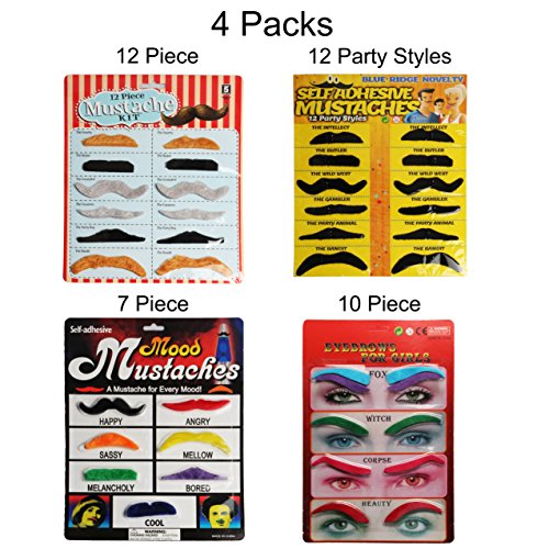 InnoBase Bigotes Falsos Autoadhesivos Disfraz Bigotes Postizos Disfraz de Halloween Carnaval Cosplay Rizado Partido Mascarada Photo Booth Atrezzo Traje de Fiesta Rendimiento(41pcs)