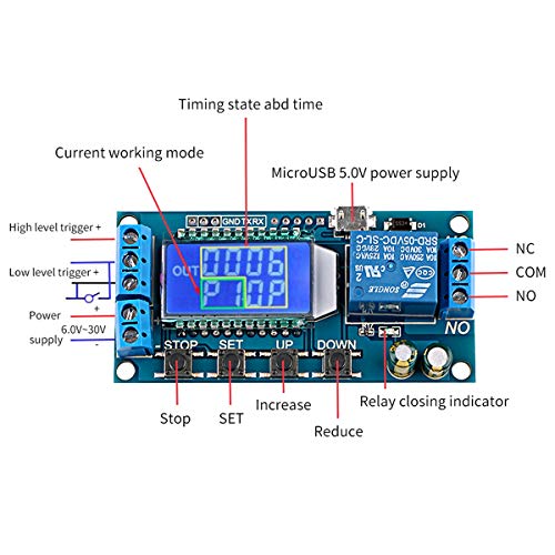 Innovateking-EU Time Delay Relay 12V 5V Módulo de relé USB 6-30V Interruptor de Control del Temporizador de Ciclo de Apagado y Apagado de la Placa del Controlador con Pantalla LCD