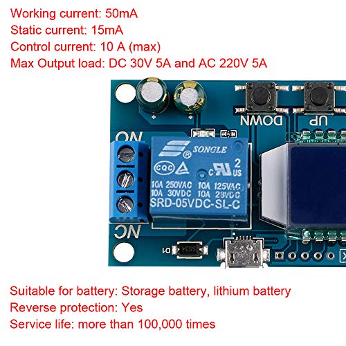 Innovateking-EU Time Delay Relay 12V 5V Módulo de relé USB 6-30V Interruptor de Control del Temporizador de Ciclo de Apagado y Apagado de la Placa del Controlador con Pantalla LCD