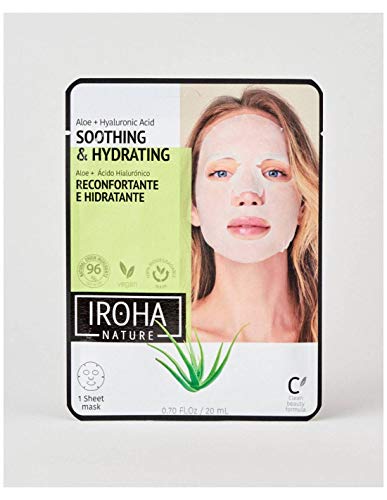 Iroha Nature - Mascarilla Facial Tisú Hidratante de Aloe Vera, Te verde, Ginseng y ácido Hialurónico, 1 unidad | Mascarilla Hidratante Tissue Moisturizing | Mascarilla Aloe Vera