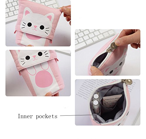 iSuperb Estuche para Lápices Desplegable Encantador Bolso de Lápices Contráctil con Cremallera Pequeña Bolsa para Lapices Estudiante Plumier Pencil Case Kawaii (Rosa)