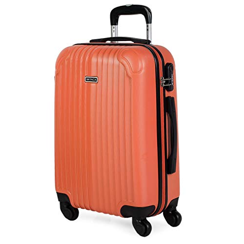 ITACA - Maleta de Viaje Cabina Rígida 4 Ruedas 55 cm Trolley ABS. Equipaje de Mano. Pequeña Resistente Cómoda y Ligera. Low Cost Ryanair. Estudiante. Calidad y Diseño. T71550, Color Mandarina