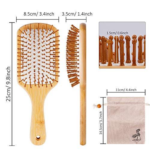 Jabalí de cerdas de madera de bambú masaje peine,nudo no electrostática comodo y durable gran Paddle hairbrush con bolsa de gas…