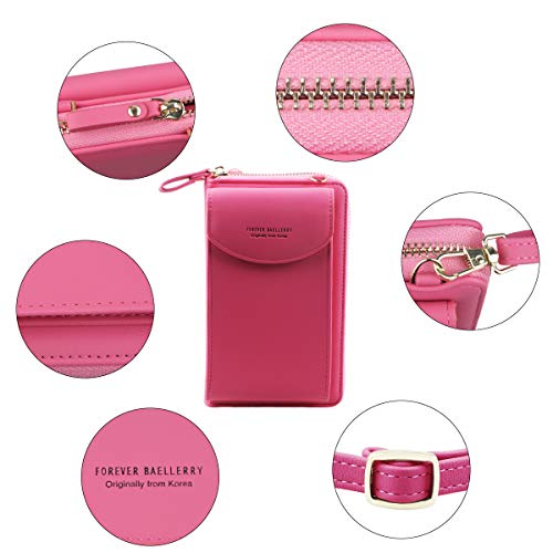 Jangostor Mujer Bolso para teléfono móvil Bolso bandolera Monedero Mini Bolso cruzado de cuero ligero para teléfono móvil con ranuras para tarjeta de correa (Rose)