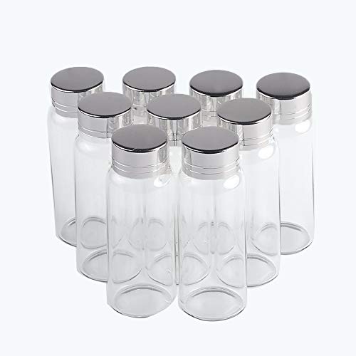 Jarvials 12pcs Botellas de Vidrio Transparente de 25ml con Cubierta de Aluminio Plateado, Botellas de Vidrio Mini Botella Decorativa de Perfume Líquido Frascos de Vidrio Vacíos al por Mayor