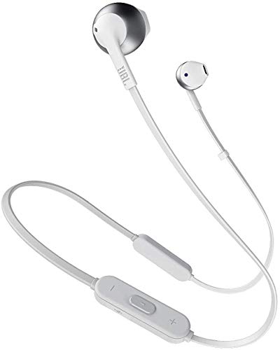 JBL Tune 205BT - Auriculares Inalámbricos intraurales con micrófono y mando a distancia con 3 botones, función de manos libres y diseño ergonómico con cable sin enredos, plata