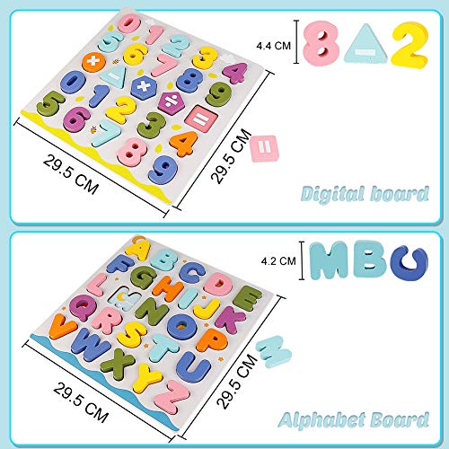 jerryvon Juguetes Montessori Puzzles de Madera Juguete Puzzle Numeros y Letras Abecedario Rompecabezas Infantil ABC Puzzle de Aprendizaje Educativos Regalos para Niños Niñas 3 4 5 6 Años