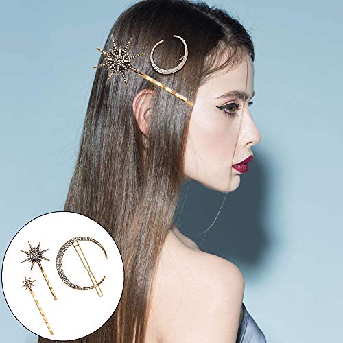 Juego de 6 pasadores para el pelo con forma de luna y estrella, para mujeres y niñas