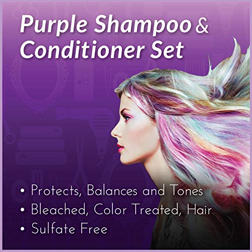 Juego de champú y acondicionador púrpura de ArtNaturals, protege, equilibra y tonifica, para cabello blanqueado, teñido, plateado y rubio, 2 botes de 473 ml